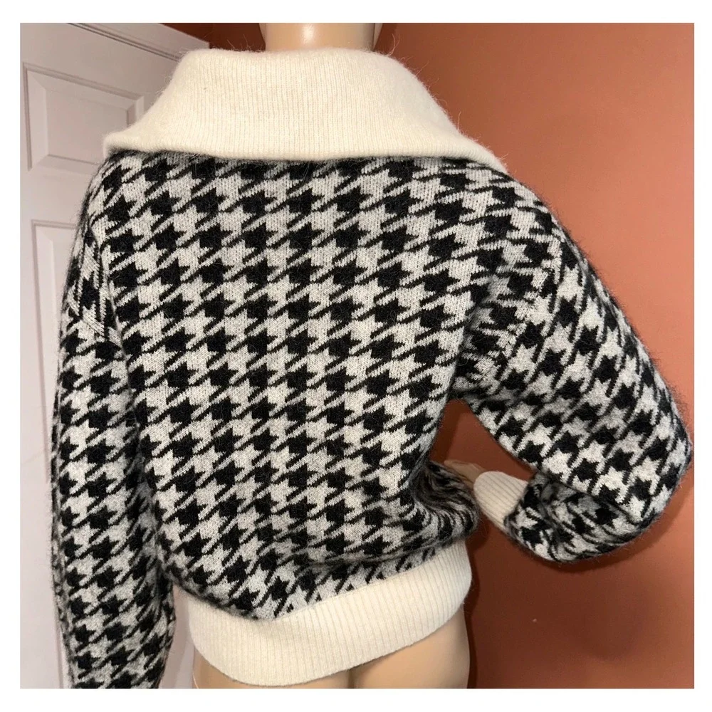 Paris‎ Atelier & Other Stories Houndstooth Alpaca Blend Half Zip Sweater small